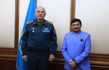 Ambassador, Dr TV Nagendra Prasad called on Col Gen Ruslan Zhaksylykov, Defence Minister of the Republic of Kazakhstan. They had a productive discussion on the full range of Defence and Defence-Industrial Cooperation. The discussions underscored the significance of growing India-Kazakhstan relations